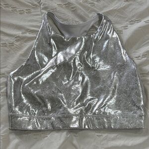 Carbon38 crackle Silver Metallic Crop Top - medium